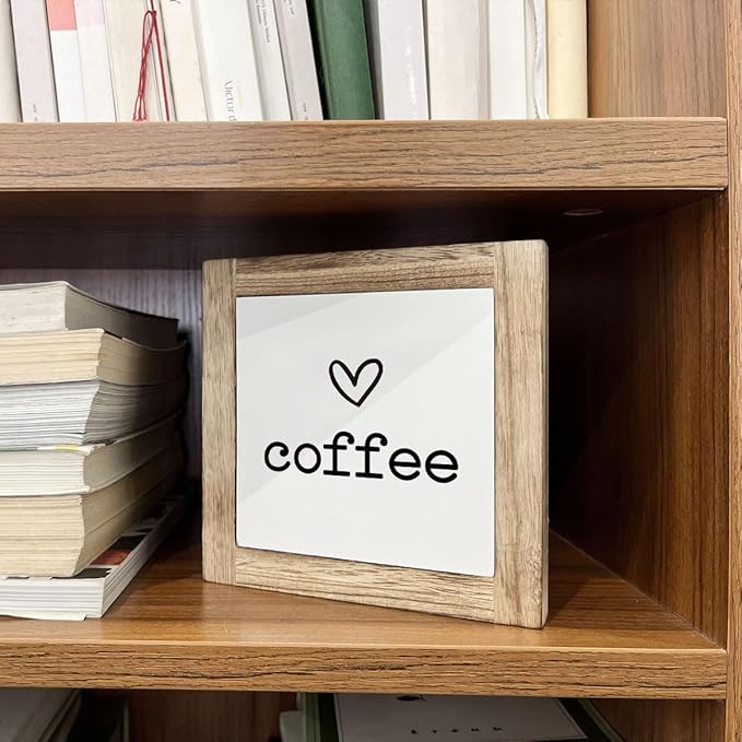 Coffee Decor Set, Wooden Box Signs for Home Decor, Freestanding Coffee Sign for Table Shelf Desk Counter, Cafe Sign, Coffees Lover Home Kitchen Decors