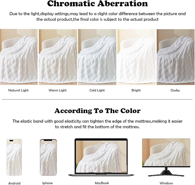 NEWCOSPLAY Super Soft King Blanket White Premium Silky Flannel Fleece 3D Checkered Lightweight Bed Blanket All Season Use (White Checkered, King(90"x110"))