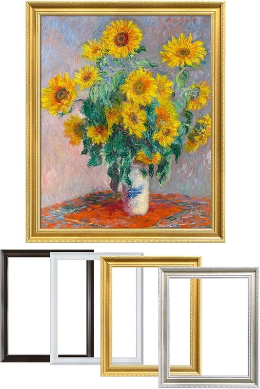 DECORARTS - Claude Monet Sunflowers, Large Framed Wall Art, Canvas Size 28x35, Outer Dimensions Larger With Customizable Solid Wood Frames, Giclee Canvas Print, Made in USA