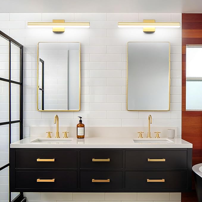 SineRise 24-Inch LED Modern Bathroom Vanity Light Bar, Gold Modern Acrylic Bathroom Wall Lighting Fixtures Over Mirror (Cool White 6000K)