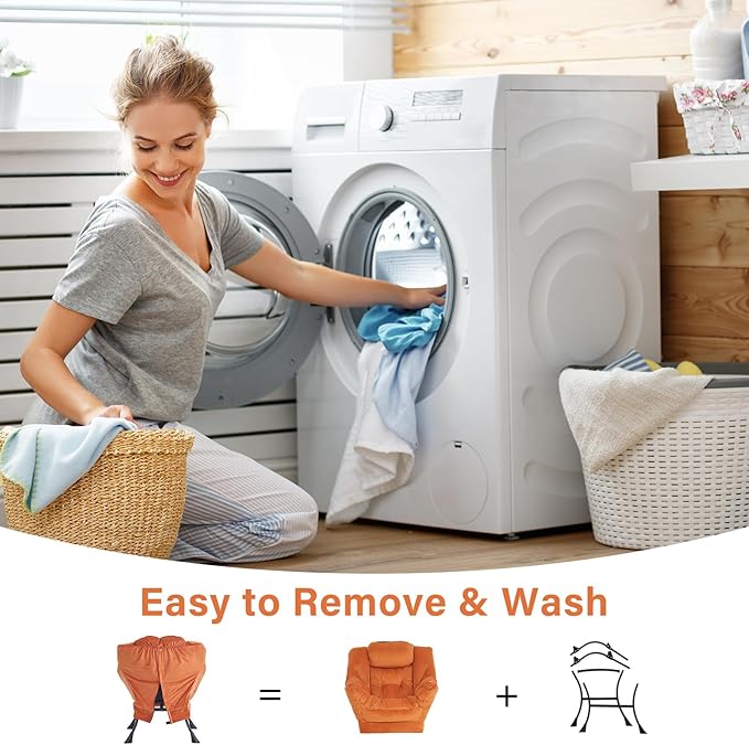 Lazy Chair with Ottoman, Modern Chair with Folding Footrest, Lounge Accent Chair, Comfortable Reading Chair, Oversized Armchairs for Bedroom, Study, Living Room, Courtyard (Velvet Orange)