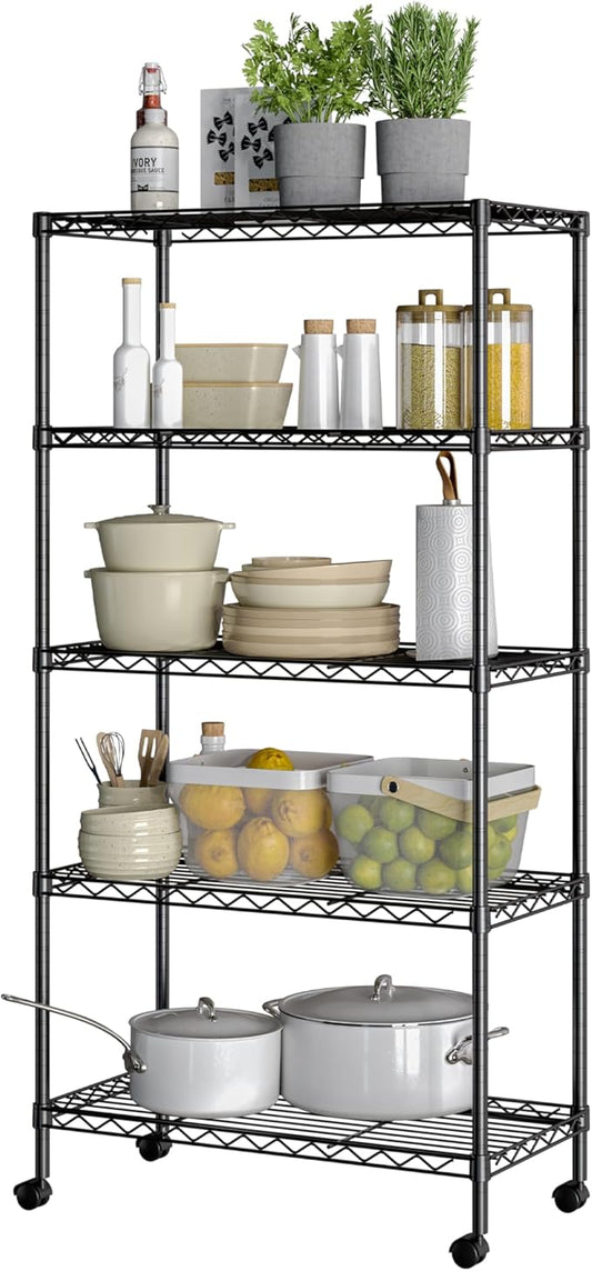 Seville Classics Solid Steel Wire Shelving Storage Unit Adjustable Shelves Organizer Rack, for Home, Kitchen, Office, Garage, Bedroom, Closet, Black, 5-Tier, 30" W x 14" D (New Model)