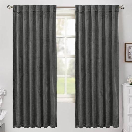 BGment Grey Velvet Blackout Curtains 72 Inch Length for Bedroom, Thermal Insulated Room Darkening Super Soft Window Curtains with Back Tab and Rod Pocket for Living Room, 2 Panels, 52 x 72 Inch