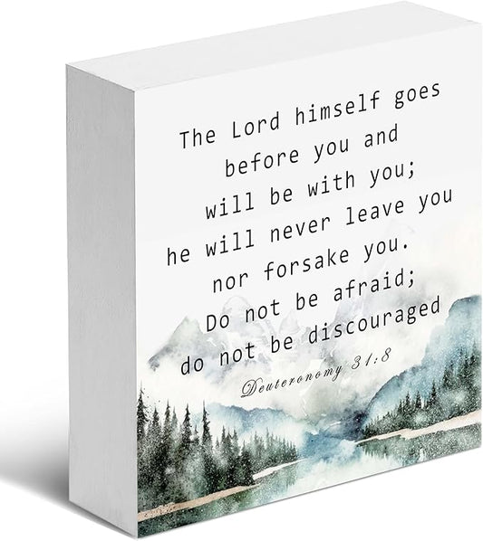 Christian Gifts, ‘The Lord Himself Goes Before You And~’ Wooden Box Sign, Christian Home Décor, Thanksgiving, Christmas Gifts, Christian Decorations, Gifts for Family, Friends, etc.(052)