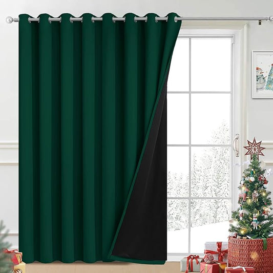 Yakamok 100% Blackout Thermal Insulated Curtains, Noise Reducing Barrier Panel for Sliding Glass Door, 2 Thick Layers Heat Full Light Blocking Patio Door Drapery, Green, W100 x L84, 1 Panel