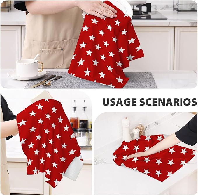 4th of July Kitchen Towels 16x24 Inch Navy Blue Red Patriotic Stars Decor Dish Towels American Independence Day Decoration Hand Towels Absorbent Dish Cloths for Home Kitchen Dining Set of 2