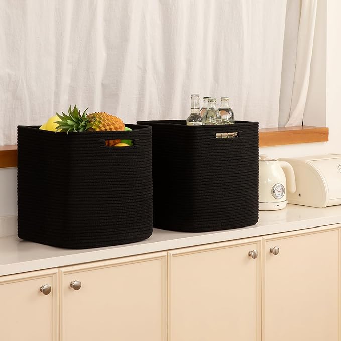 OIAHOMY Storage Cubes, 13 Inch Cube Storage Organizer, Collapsible Storage Bins, Baskets for Organizing, Storage Bins for Shelves-Black, 2-PACK
