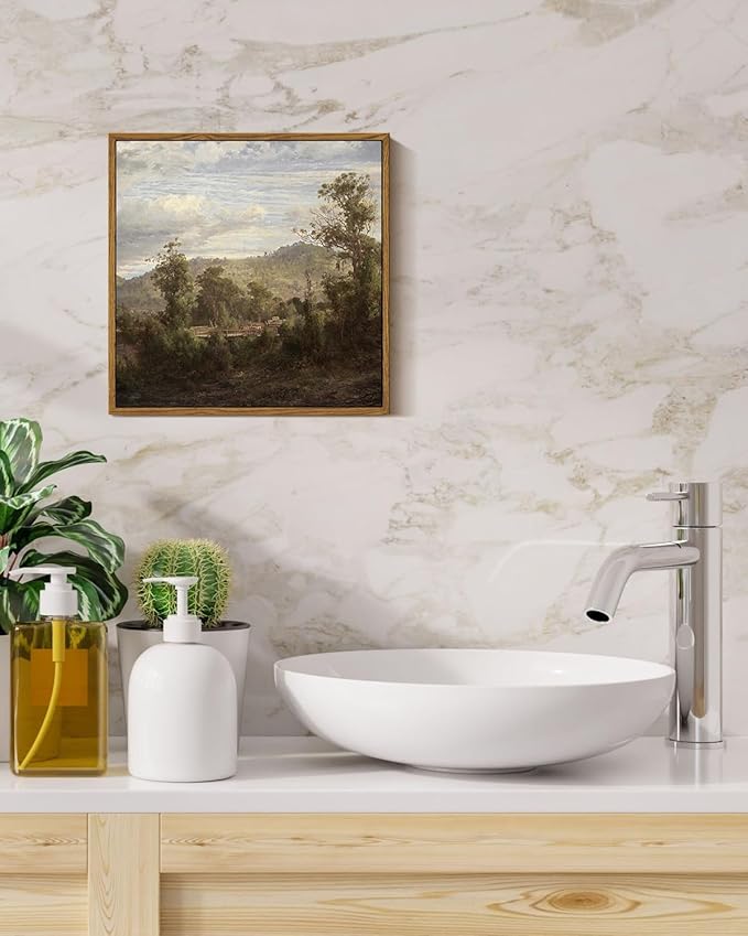 InSimSea Square Framed Canvas Wall Art, Vintage Nature Landscape Paintings, Retro Scenery Wall Pictures for Bedroom Bathroom Living Room, Canvas Prints Artwork, Home Decor 12"x12"