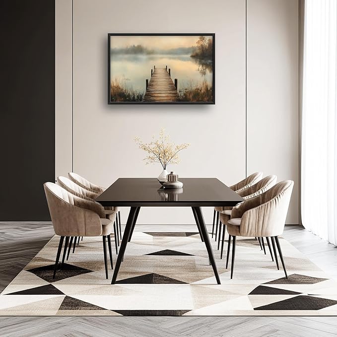 Olivine Large Wall Art, Retro Lake Pictures Wall Decor, Pier Painting, Nature Landscape Canvas Prints, Framed Artwork for Bathroom Bedroom Living Room Office Home Decoration 36"x24"