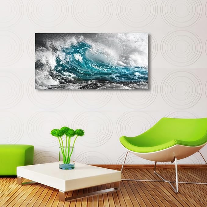 Sea Wave Pictures Canvas Wall Art For Living Room Bedroom Wall Decor,Surge Wall Art Print Paitnings for Home Decor,Morden Artwork Sea Seascape Canvas Art Waterproof Ready to Hang-24x48Inches