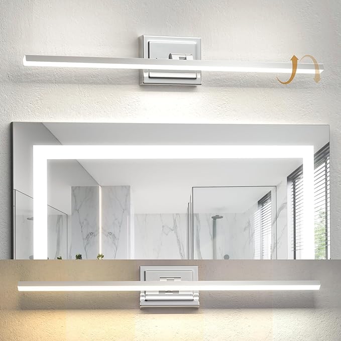 NIORSUN 31.5 Inch Modern Bathroom Light Fixture, 18W 5CCT Dimmable LED Chrome Bathroom Vanity Lights Over Mirror, Vanity Lights for Bathrooms Restroom Mirror- ETL Certified
