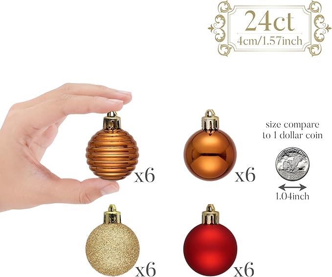 Valery Madelyn 1.57 Inches Small Christmas Tree Decorations Ornament Set for 4th of July Fall Halloween, 24ct Red and Brown Shatterproof Hanging Ball Ornaments Holiday Party Decor