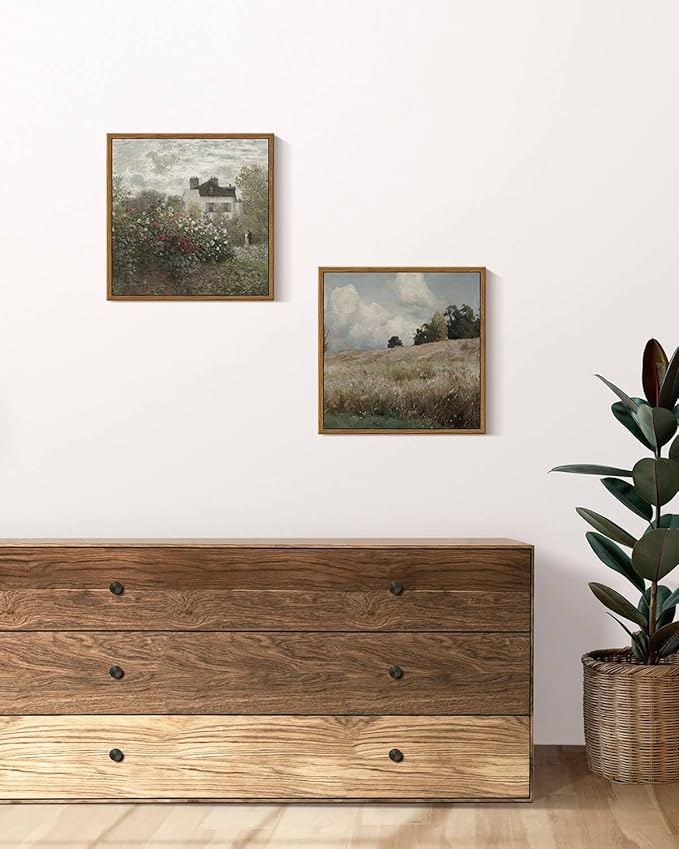 InSimSea Square Framed Canvas Wall Art, Flower Home Decor Monet Garden Wall Art Prints, Vintage Oil Painting Room Decor, Wall Decor for Living Room Bedroom Kitchen Office 10"x10"