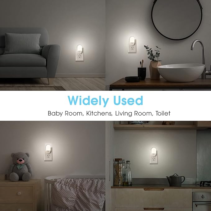 LOHAS Night Light Plug in, 4 Pack 0.6W LED Night Light for Kids, Auto Dusk to Dawn Sensor Bright Nightlight, Daylight White 5000K, 30/60lm Small Night-Lights for Adults, Hallway, Kitchen, Stairs