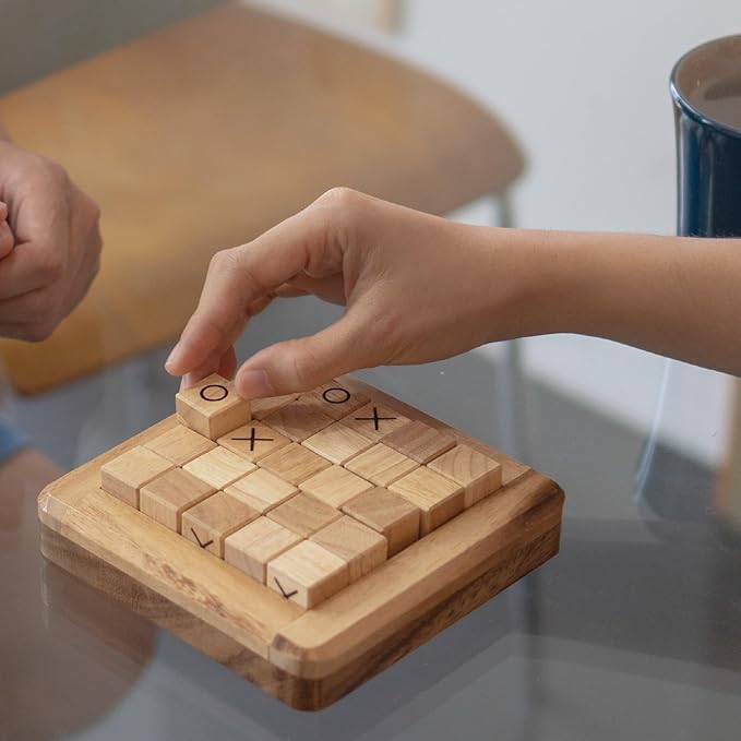 BSIRI Pushing Me Wooden Tic Tac Toe Game- Tabletop Board Games for Farmhouse Decor, Coffee Table Decor, Unique Gifts Fun Gifts for Adults. Perfect for Game Night,Family Games (5 Inch)