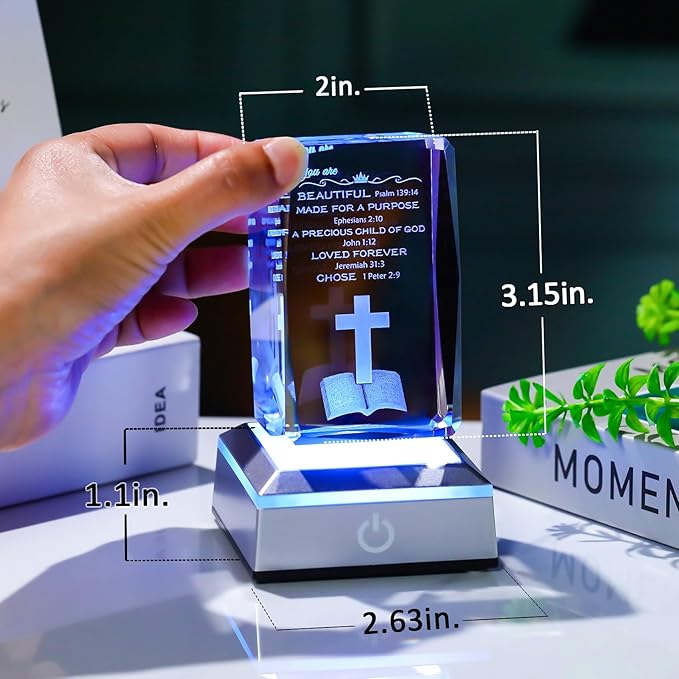 Movdyka 3D Crystal Inspirational Bible Verse Decor Christian Gifts for Women Men Faith, Religious Gift You are Beautiful Keepsake with Colorful LED Night Light, Spiritual Gifts Ideas for Birthday