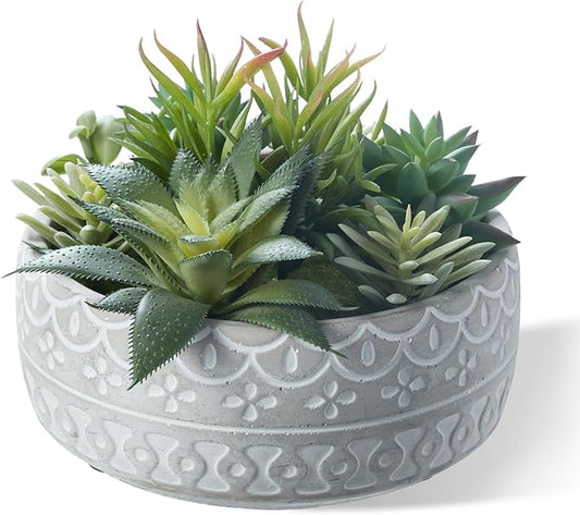Artificial Succulent Plants Faux Potted Indoor with Ceramic Pot - Fake Plants for Bedroom, Bathroom, Home Office, Coffee Table Decor - Desk & Room Aesthetics