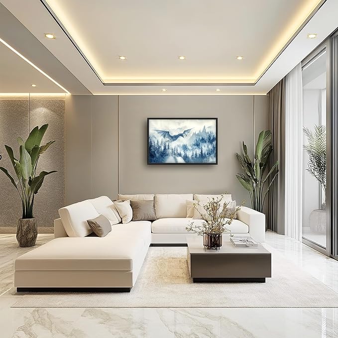 Flintis Large Dragon Framed Wall Art Forest Dragon Pictures Wall Decor Abstract Fantasy Wild Animal Canvas Painting Print Artworks Decor Framed for Living Room Bathroom Master Bedroom 36L X 24W