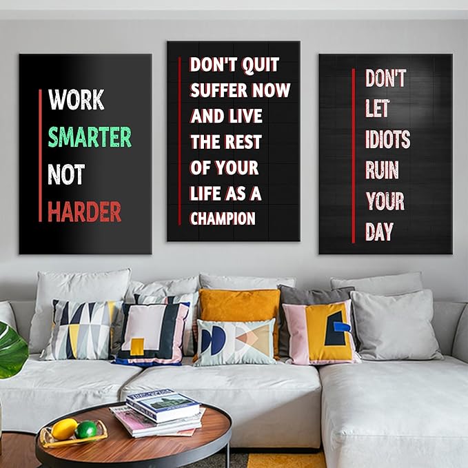 3 Pieces Inspirational Canvas Wall Art Large Motivational Quotes Posters Print Affirmation Picture Painting Wall Decor Artwork for Living Room Gym Office Workplace Stretched and Framed [72''Wx 36''H]