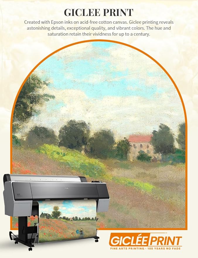 DECORARTS - Poppies at Argenteuil (1873) by Claude Monet, Museum-Quality Giclee Canvas Print, Wall Art Reproduction, 40" W x 30" H, Made in USA