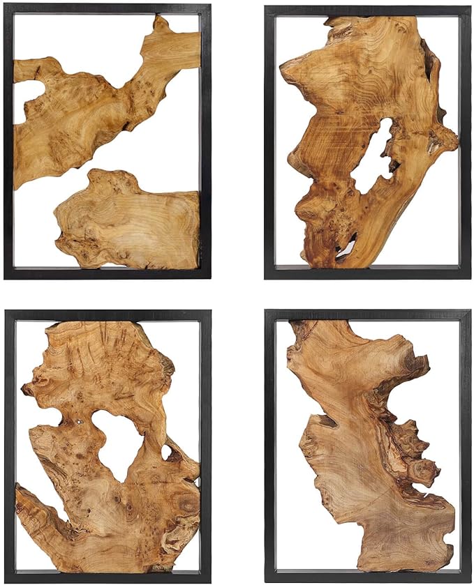 Modern Wood Wall Decor- Natural wood Handcrafted Rustic Charm for Your Home - Perfect for Living Room, Bedroom,Kitchen,or Office (Irregular*4)