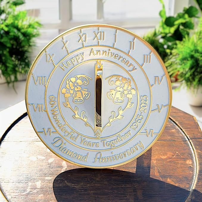 Anniversary Sundial Gift for 60th Diamond Wedding Anniversary in 2025 - Recycled Metal Home Decor Or Garden Present Idea - Handmade in UK for Him, Her Parents Or Couples 60 Year Celebration
