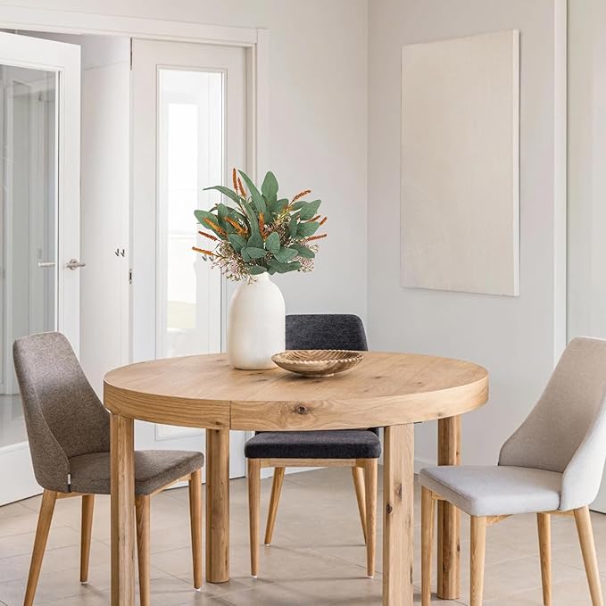 Fall Artificial Eucalyptus Bouquet with Orange Sage Leaves – Autumn Faux Greenery Bush with Raffia Wrap for Farmhouse, Kitchen, Table, and Seasonal Home Décor