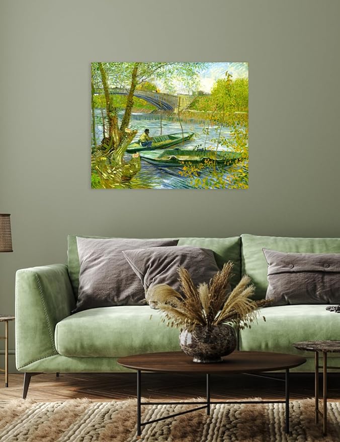 DECORARTS - Fishermen And Boats From The Pont De Clichy, Vincent Van Gogh Art Reproduction. Giclee Canvas Prints Wall Art for Home Decor 30x24