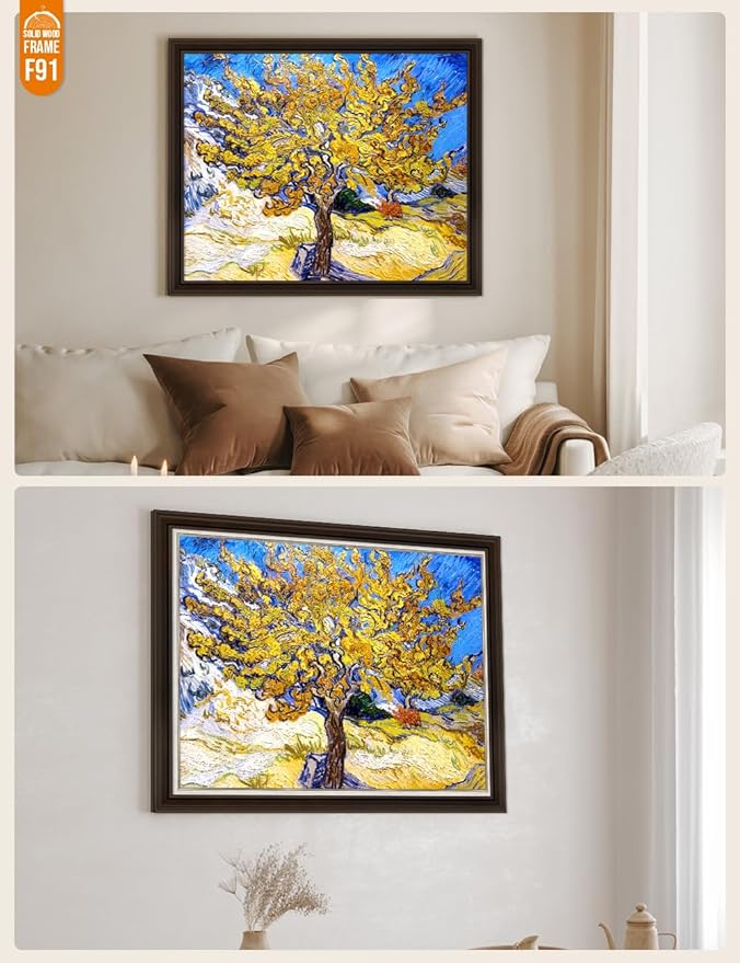 DECORARTS - The Mulberry Tree, Vincent Van Gogh Art Reproduction. Acid Free Cotton Canvas Giclee Print w/Bronze Frame&Mat for Wall Decor.