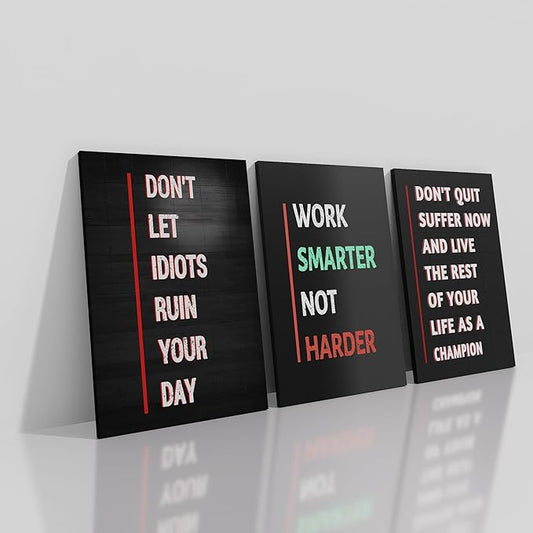 Inspirational Poster Wall Art 3 Pieces Motivational Quotes Picture Print on Canvas Inspiring Office Decor Painting Artwork for Modern Home Bedroom Classroom Office Stretched and Framed [48''Hx24''W]