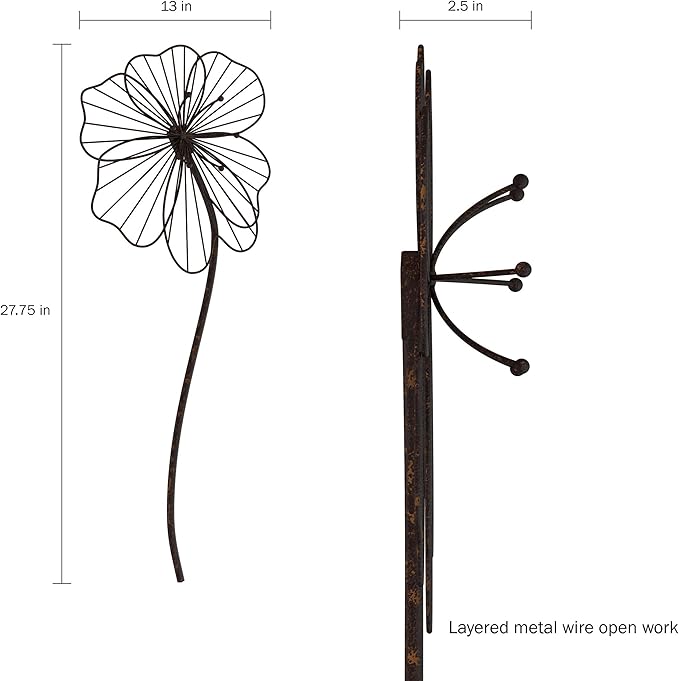 Wall Decor - Metal Layered Wire Flower Sculpture - Contemporary Hanging Accent for Living Room, Bedroom, Entryway, or Kitchen by Lavish Home (Brown)