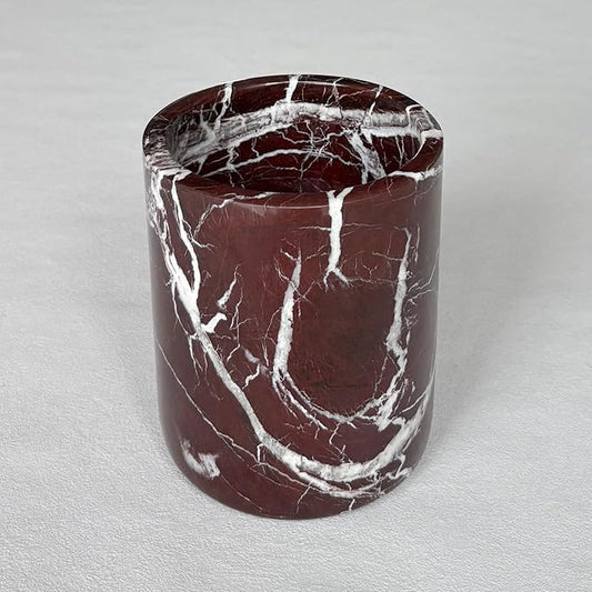 Handmand Natural Marble with Holes Stone Vintage Kitchen Utensil Holder - 5.1" D X 6.3" H Kitchen Counter Organizers and Storage Tool Crock (Rosa Levanto Marble)