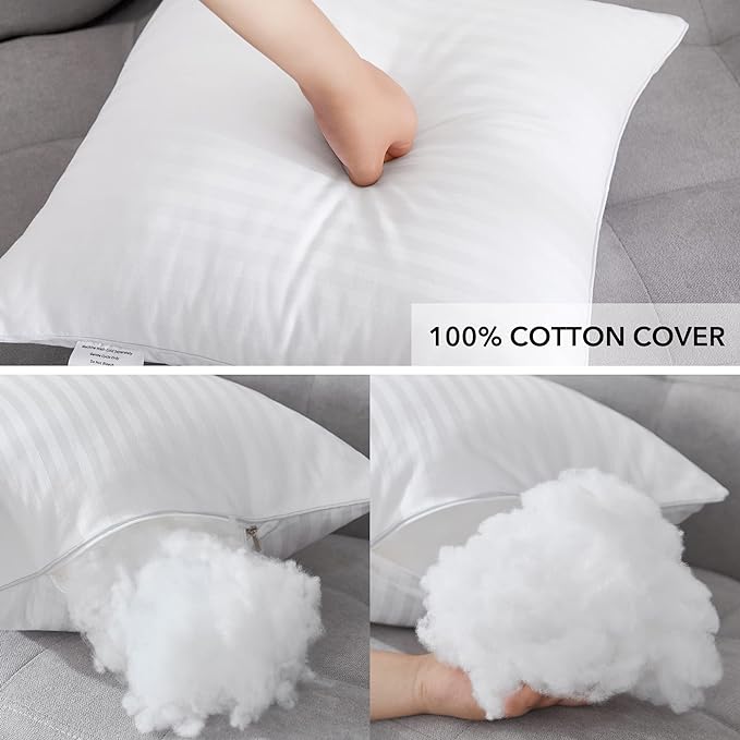 Oubonun 20 x 20 Throw Pillow Inserts, Firm and Fluffy Decorative Square Pillows for Couch Bed Sofa with Soft Cotton Cover White Cushion with Down Alternative Pack of 2