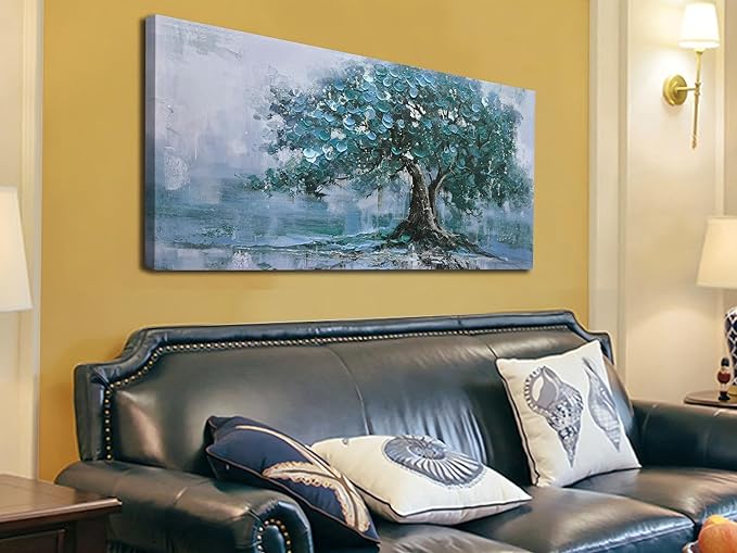 Ardemy Tree Canvas Wall Art for Living Room Teal Tree of Life Bedroom Picture Painting Artwork Home Office Bathroom Dining Room Kitchen Wall Decor, 40"x20"