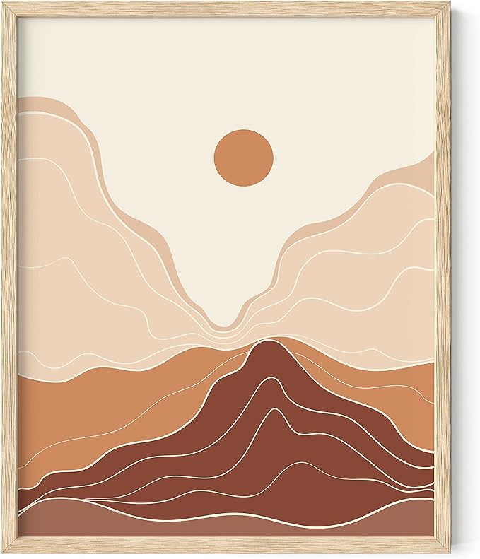 HAUS AND HUES Mountain Wall Art - Boho Art, Abstract Prints, Minimalist Wall Art, Boho Framed Art Prints for Wall, Terracotta Wall Decor (Beige Framed, 16x20)