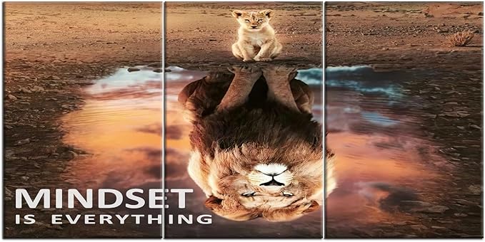 QYHART Inspirational Poster Lion Motivational Wall Art 3 Pieces Canvas Prints Artwork for Living Room Modern Home Decor Painting Pictures Stretched and Framed Ready to Hang [48''Wx 24''H]