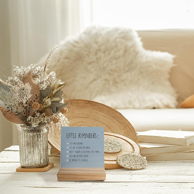 Inspirational Gift Wooden Sign - Mental Health Gift for College Girls, Self Love Gifts, Little Reminders Office Decor Sign, Back to School Gifts for College Students (Blue)