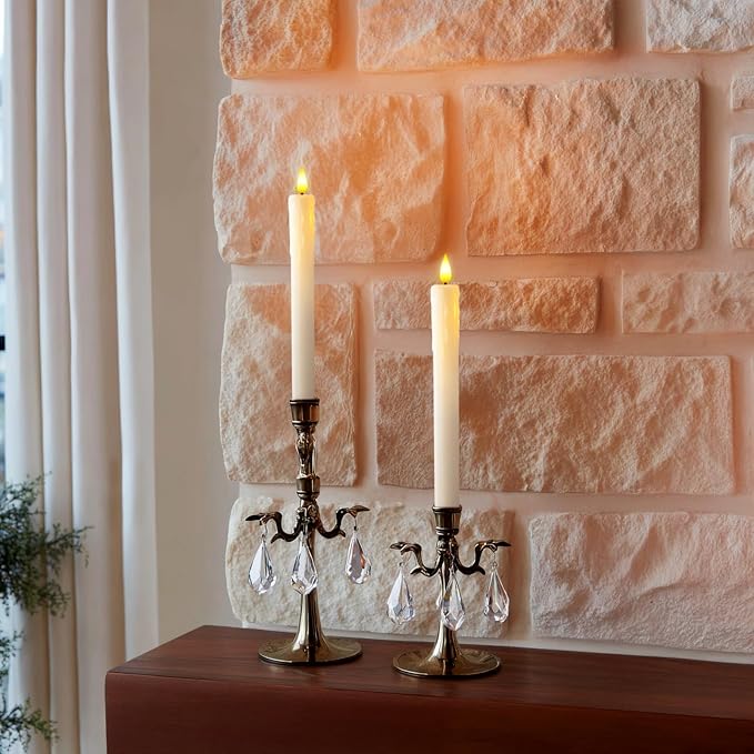 Homemory Real Wax LED Flameless Taper Candles with Timer, Dripless Fake Candlesticks with 3D Flickering Flame, 9.6 Inches White Window Candle for Fireplace Christmas Halloween