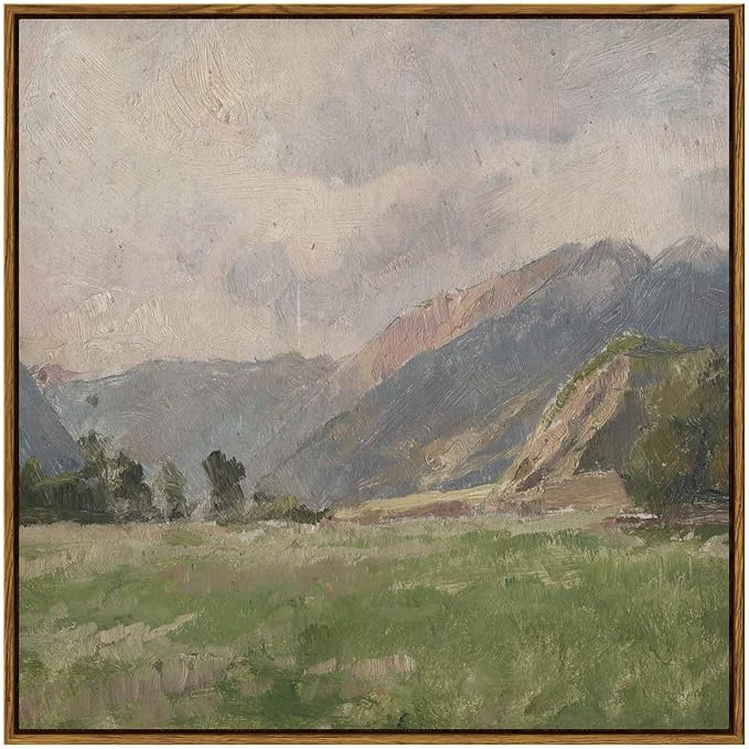 InSimSea Square Framed Canvas Wall Art, Large Decor Retro Prairie Mountain Landscape Paintings, Nature Scenery Wall Pictures for Bedroom Living Room, Canvas Prints Vintage Decor 24"x24"