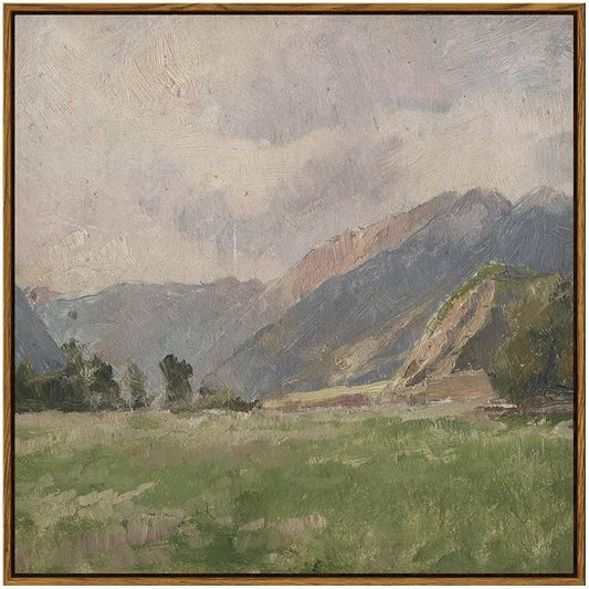 InSimSea Square Framed Canvas Wall Art, Large Decor Retro Prairie Mountain Landscape Paintings, Nature Scenery Wall Pictures for Bedroom Living Room, Canvas Prints Vintage Decor 24"x24"