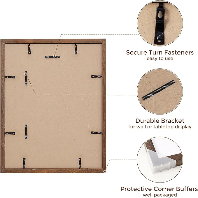 Fun Memories 11x14 Wood Picture Frame, Solid Oak Frame 11 x 14 for Wall, Display 8x10 with Mat or without Mat, Tempered Glass, 11''x14'' Photo Art Walnut Color, 1 Pack