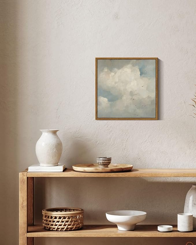 InSimSea Square Framed Canvas Wall Art, Home Decor Classical Oil Paintings Sky Cloud Bird Canvas Prints, Vintage Landscape Wall Art for Bedroom Living Room Bathroom Home Office Decor 10"x10"