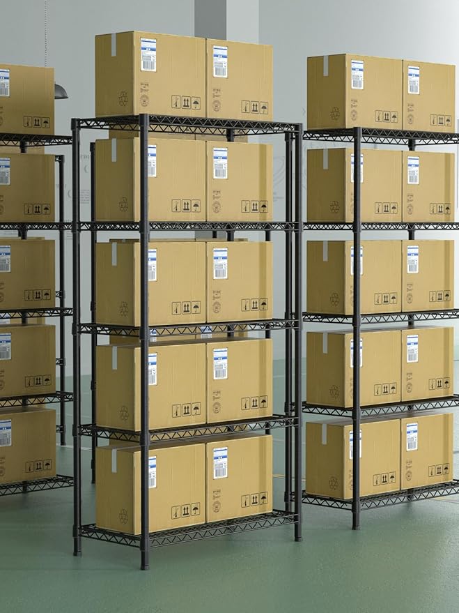 5 Tier Heavy Duty Adjustable Storage Shelf Organizer Storage Metal Shelves Garage Wire Shelving Unit Pantry Rack 18" D x 36" W x 71.25" H,Black