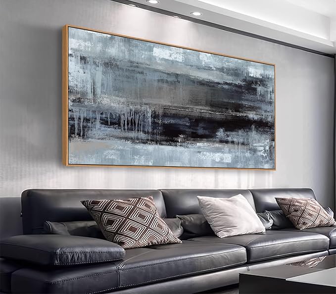 arteWOODS Abstract Framed Wall Art - Deep Blue Black Canvas Pictures Wall Decor Rustic Minimalist Vintage Painting Artwork Elegant Stylish Prints for Living Room Bedroom 48 x 24in Natural Wood Frame