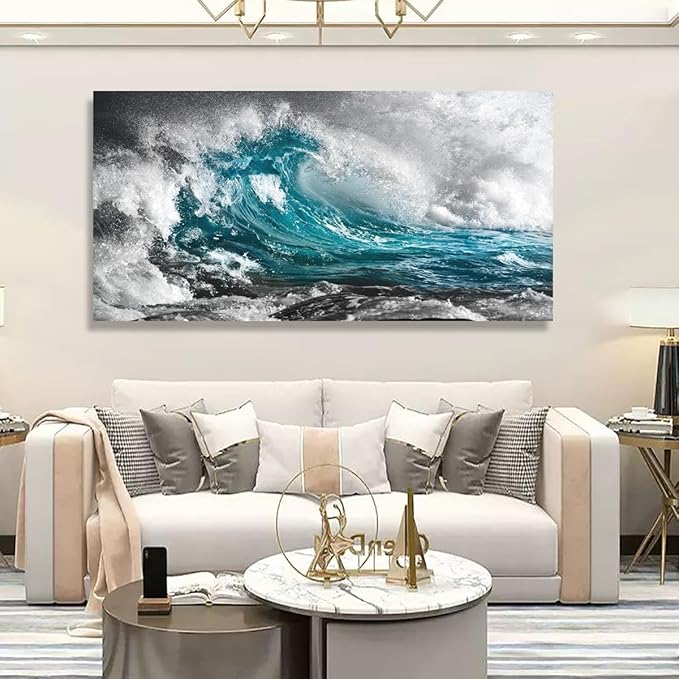 Sea Wave Pictures Canvas Wall Art For Living Room Bedroom Wall Decor,Surge Wall Art Print Paitnings for Home Decor,Morden Artwork Sea Seascape Canvas Art Waterproof Ready to Hang-28x57 Inches