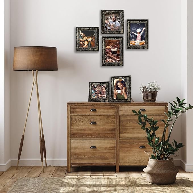 4x6 Picture Frames Set of 4- Rustic Retro Photo Frame with Real Glass Wall Mount and Tabletop Display Family Friends Wedding Gift