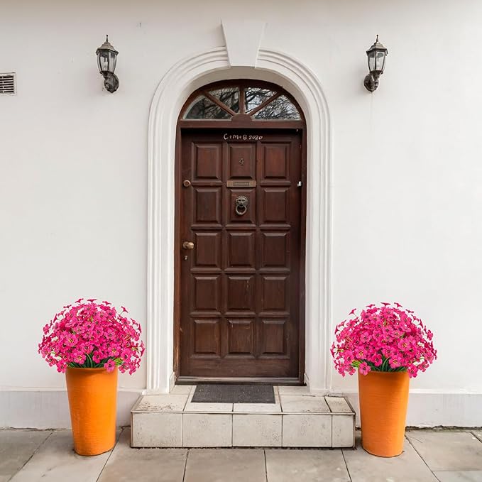 21 Bundles Outdoor Artificial Flowers UV Resistant Fake Silk Flowers No Fade Faux Plastic Plants Garden Porch Window Box Decoration(Rose Red)