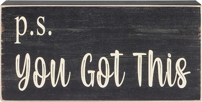 Esur Motivational Home Office Desk Black Decor - Farmhouse Wooden Box Sign Gift for Women - P.S. You Got This
