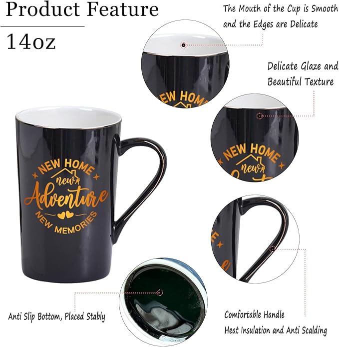 House Warming Gifts New Home Coffee Mug Set for Couple, Women, Friends, New Homeowner, Realtor, Welcome First Home Closing Gifts, 14oz Black and White Ceramic Cup