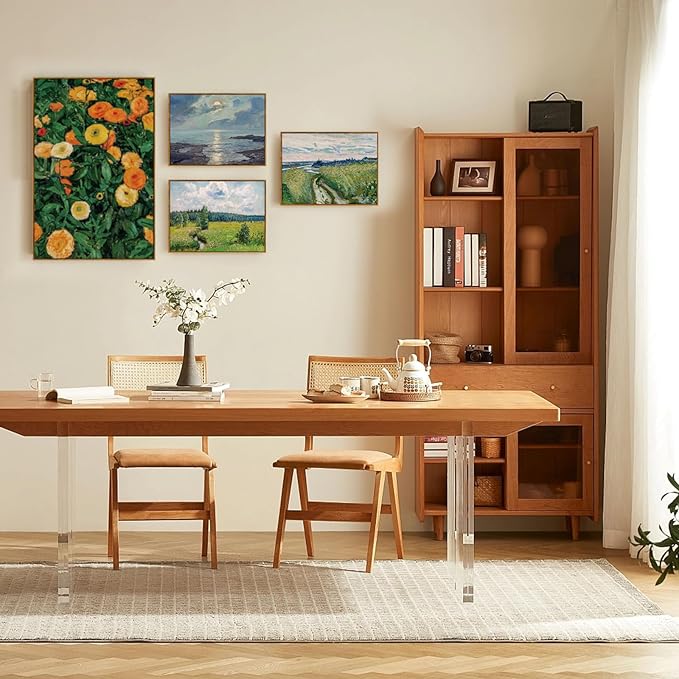 crmotu Landscape Framed Wall Art, Coastal Scenery Vintage Canvas Prints, Moonlit Night Aesthetic Decor Pictures, Blue Ocean French Country Wall Paintings for Living Room Bedroom Bathroom 12x16in